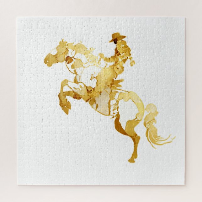 Puzzle Cheval et Cavalier Dorés Abstraits (Vertical)