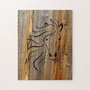 Puzzle Cheval face sur plateaux en bois