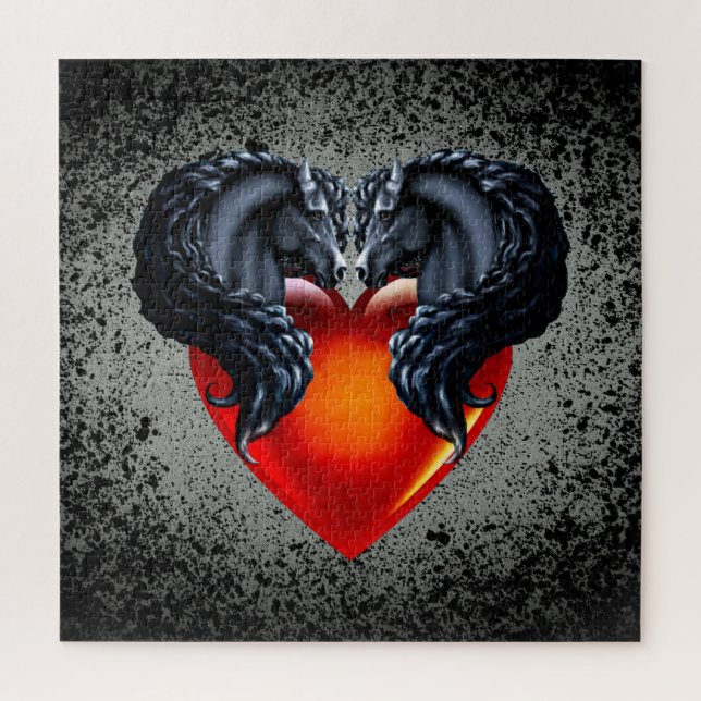 Puzzle Cheval friésien/étalon frison noir/coeur/argent (Vertical)