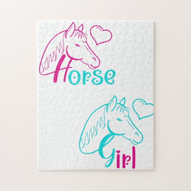 Puzzle Cheval Girl en rose et turquoise (Vertical)