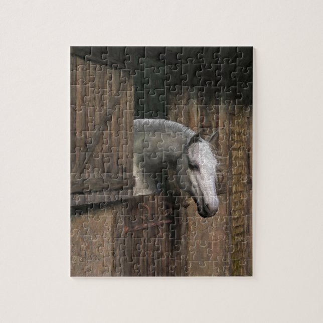 Puzzle Cheval gris à la porte stable (Vertical)