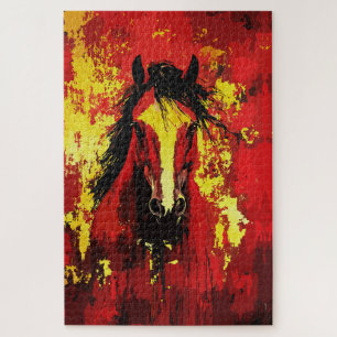 Puzzle Cheval Majestueux – Esprit Fougueux en Or et Rouge