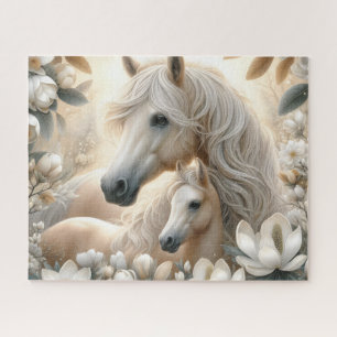 Puzzle Cheval Mama Blanc Avec Magnolia