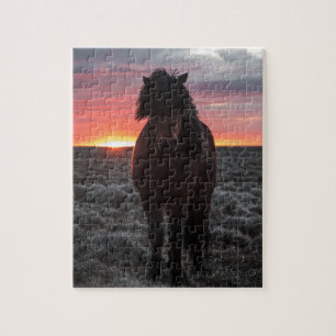 Puzzle Cheval Mustang sauvage au coucher du soleil