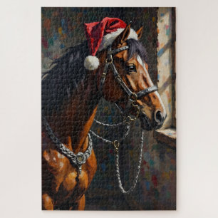 Puzzle Cheval Noble Clair-Obscur Chapeau d'Écurie de Noël
