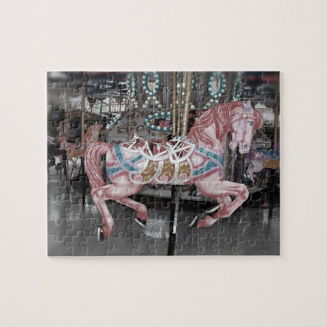 Puzzle Cheval rose de carrousel (Horizontal)