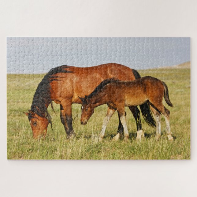 Puzzle Cheval sauvage Mère et Colt pâturage (Horizontal)
