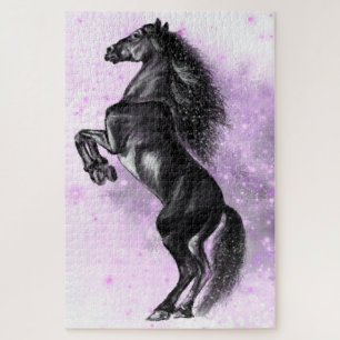 Puzzle Cheval sauvage noir dressé - Dessin noir et blanc