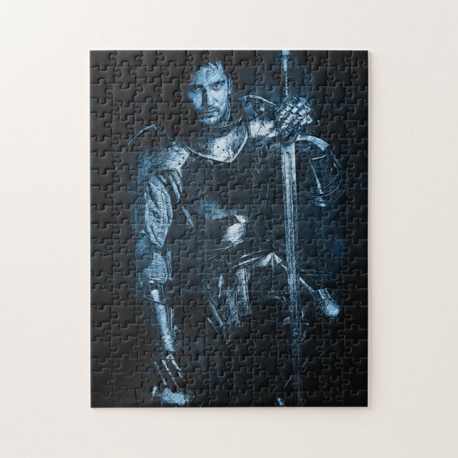 Puzzle Chevalier bleu agenouillé avec épée (Vertical)