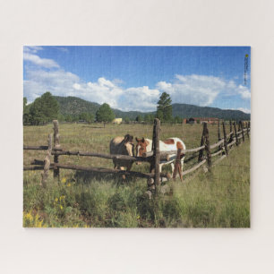 Puzzle Chevaux à la clôture rustique en rondins Photograp