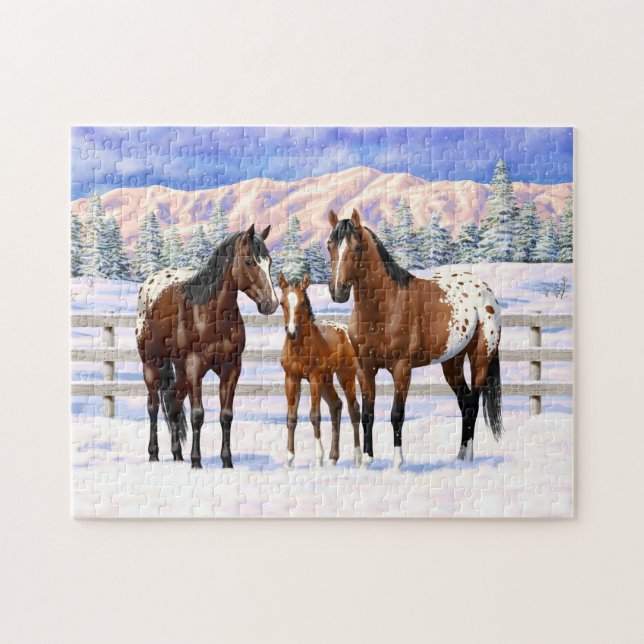 Puzzle Chevaux Appaloosa De Baie Brown En Neige (Horizontal)