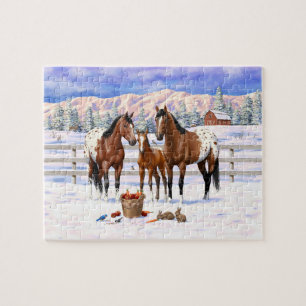 Puzzle Chevaux Appaloosa De Baie Brown En Neige