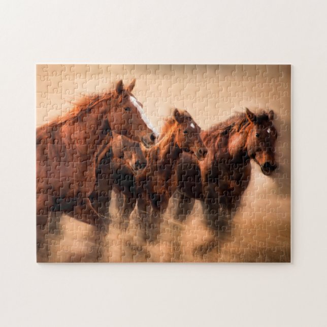 Puzzle Chevaux au galop, flou et crinières au vent (Horizontal)