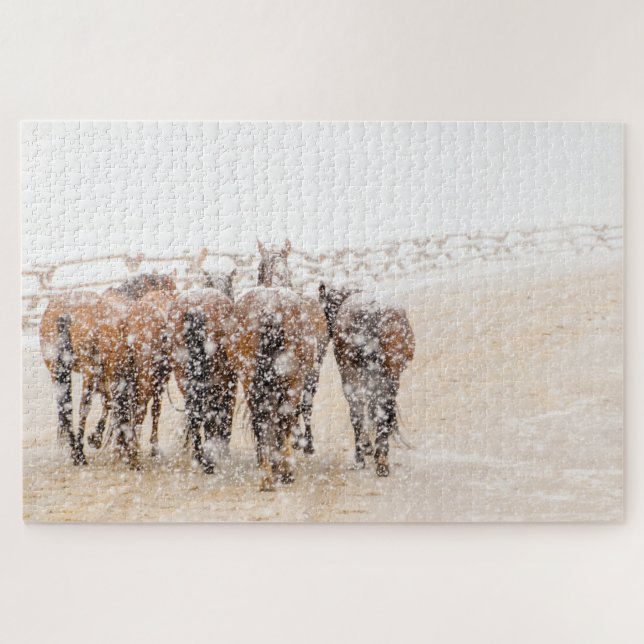 Puzzle Chevaux dans la neige (Horizontal)