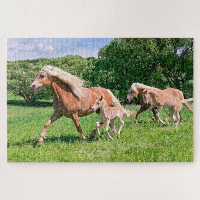 Puzzle Chevaux de Haflinger avec de mignons poulains Cour (Horizontal)
