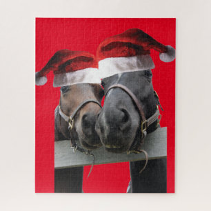 Puzzle Chevaux de Noël en Casquette du Père Noël