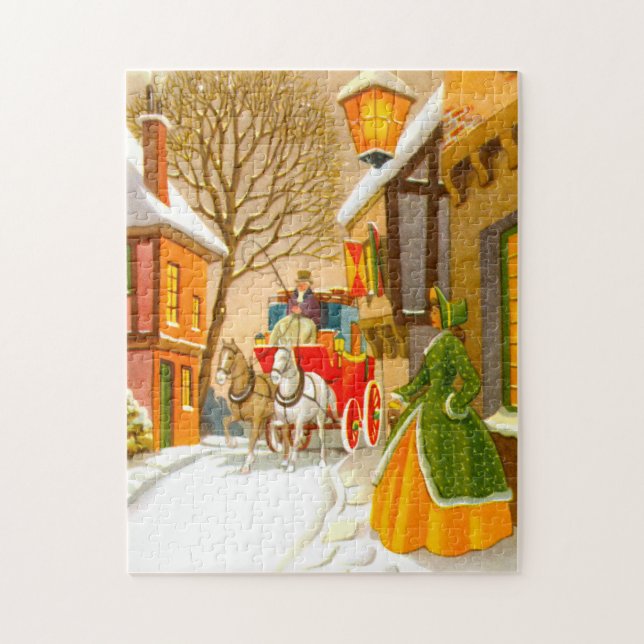 Puzzle Chevaux et chariot dans la neige (Vertical)