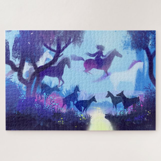 Puzzle Chevaux fantômes dans la forêt nocturne  (Horizontal)