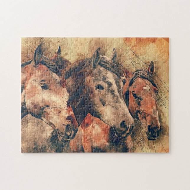 Puzzle Chevaux Peinture d'aquarelle artistique (Horizontal)