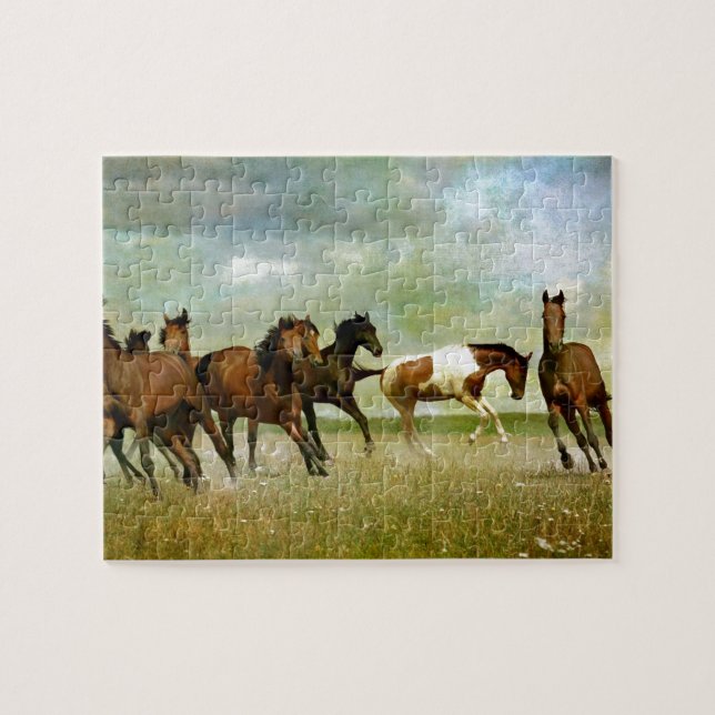 Puzzle Chevaux sauvages - Art créatif Vintage (Horizontal)