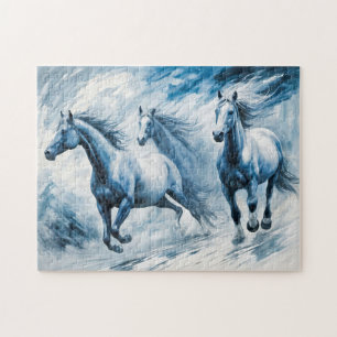 Puzzle Chevaux Sauvages Galopant à Travers les Vagues