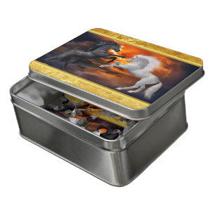 Puzzle Chevaux se battant dans une mauvaise tempête d'écl