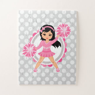 Puzzle Cheveux noirs Pom-pom girl roses - Cute Cheveux