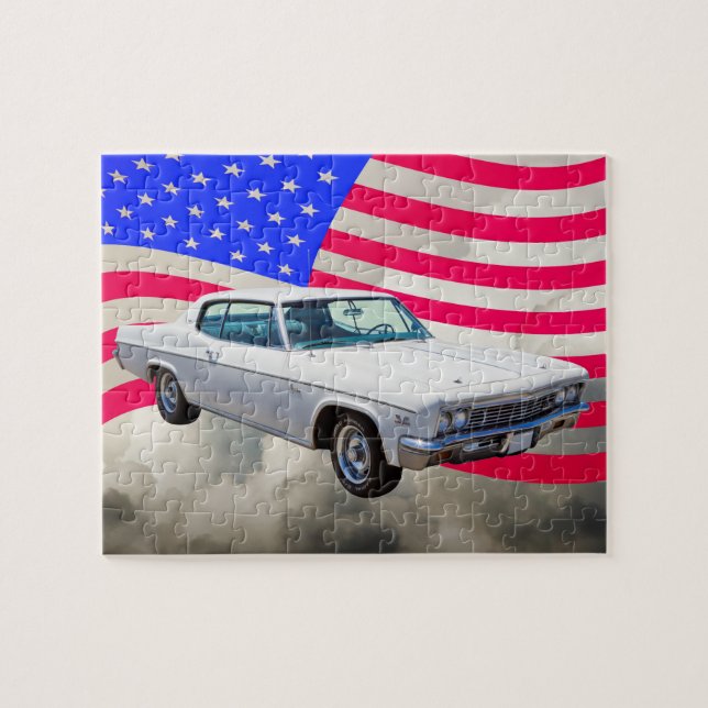 Puzzle Chevrolet Caprice 1966 avec le drapeau américain (Horizontal)