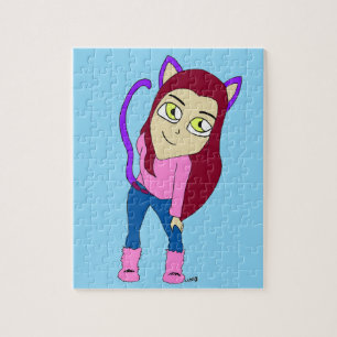 Puzzle chibi fillette chat 