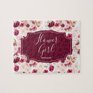 Puzzle Chic Bourgogne & Aquarelle rose Fleur Florale Fill
