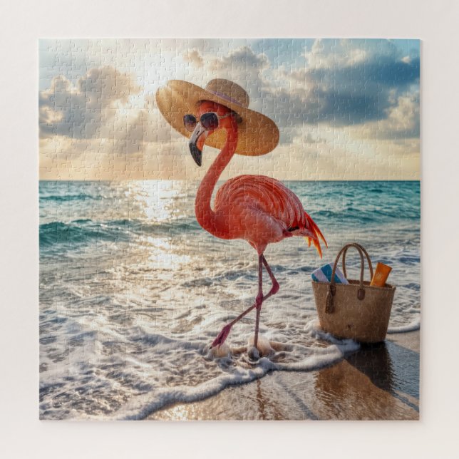 Puzzle Chic Flamingo with Sun Hat and Sunglasses (Vertical)