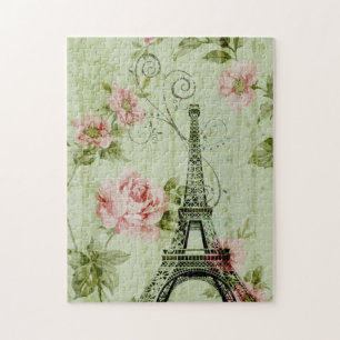 Puzzle chic spring mint pink floral paris eiffel tower