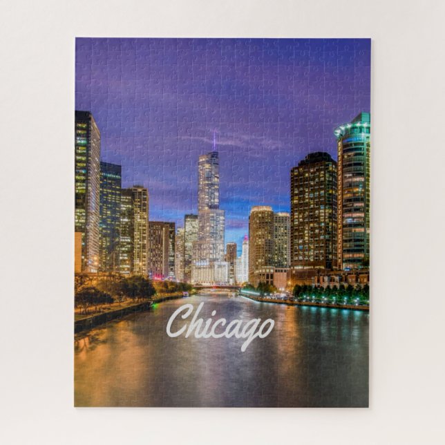 Puzzle Chicago Illinois City La Nuit (Vertical)