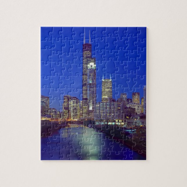 Puzzle Chicago, Illinois, Skyline la nuit avec Chicago (Vertical)