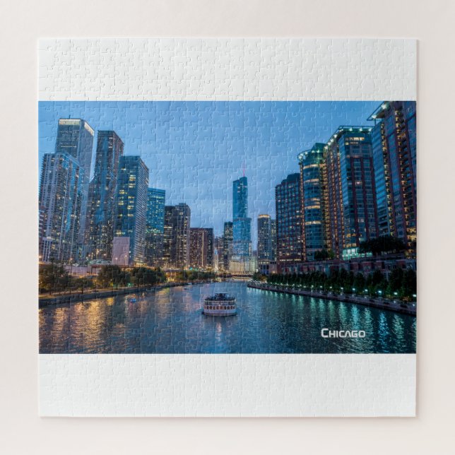 Puzzle Chicago Skyline Sunset River (Vertical)