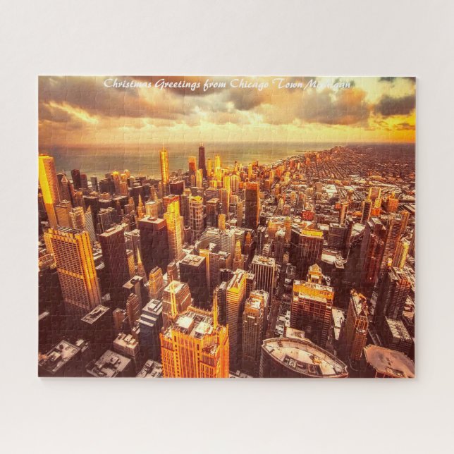 Puzzle Chicago Town Michigan. voeux de Noël (Horizontal)