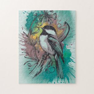 Puzzle Chickadee Abstrait - Turquoise