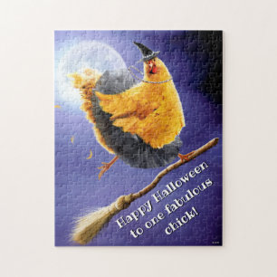Puzzle Chicken Witch on Broomstick