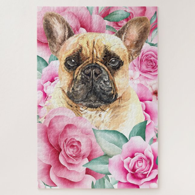 Puzzle Chien à chien taureau visage aquarelle dessin rose (Vertical)