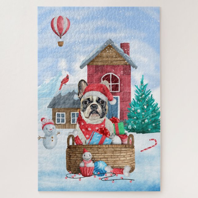 Puzzle Chien à tête blanche dans la neige Maison de Chien (Vertical)