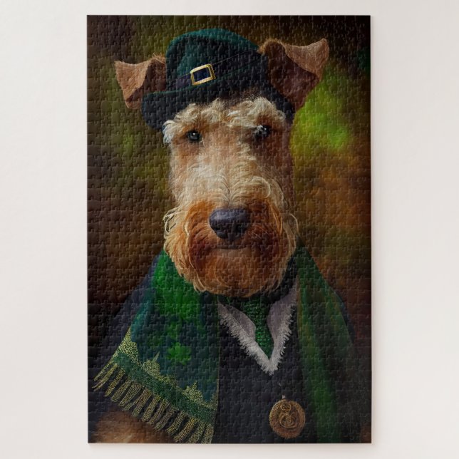 Puzzle chien airedale à la St. Patrick's Day (Vertical)