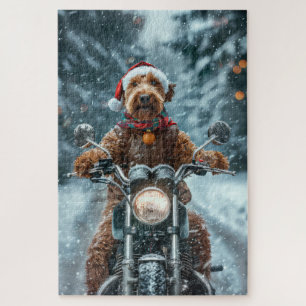 Puzzle Chien Airedale à Vélo Moto Noël