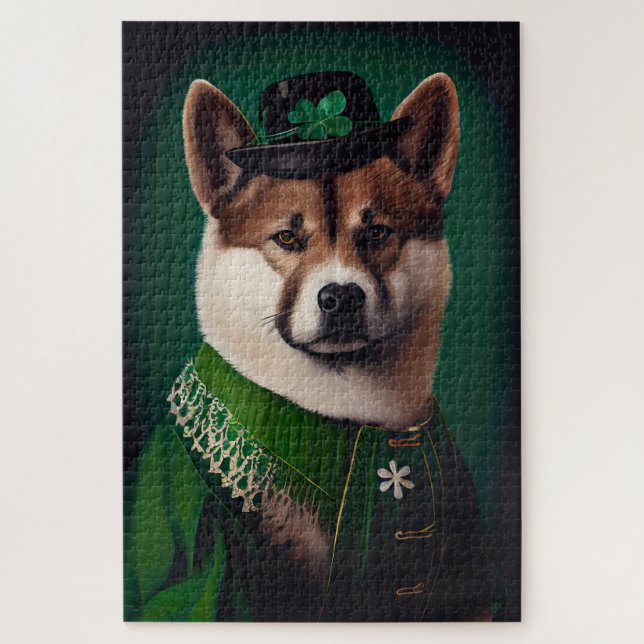 Puzzle Chien akita en tenue de la Saint Patrick's Day (Vertical)