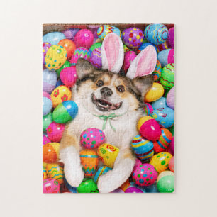 Puzzle Chien allongé sur des œufs de Pâques