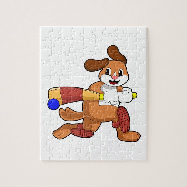 Puzzle Chien au cricket avec batte de cricket (Vertical)