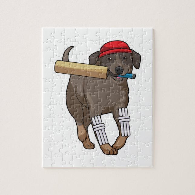 Puzzle Chien au cricket avec batte de cricket (Vertical)