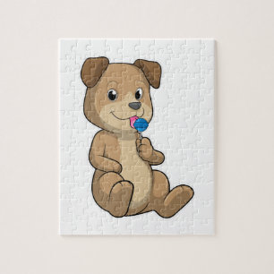 Puzzle Chien avec sucré Lollipop