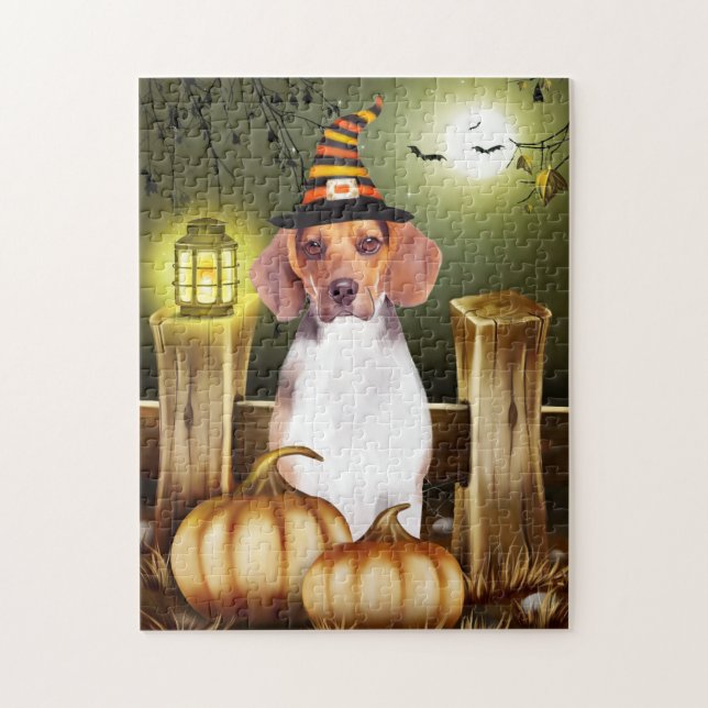 Puzzle Chien beagle avec sorcière Casquette Halloween idé (Vertical)
