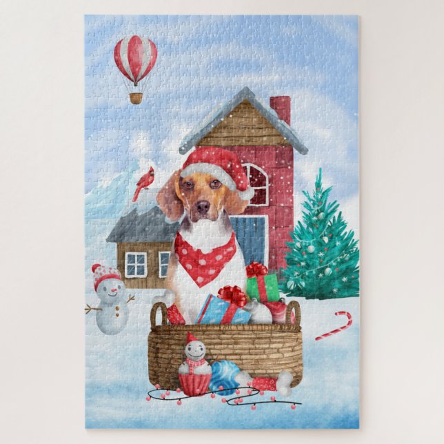 Puzzle Chien beagle dans la neige Maison de Chien de Noël (Vertical)