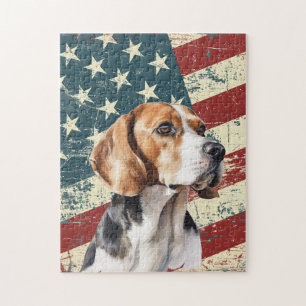 Puzzle Chien Beagle Drapeau Américain Grunge